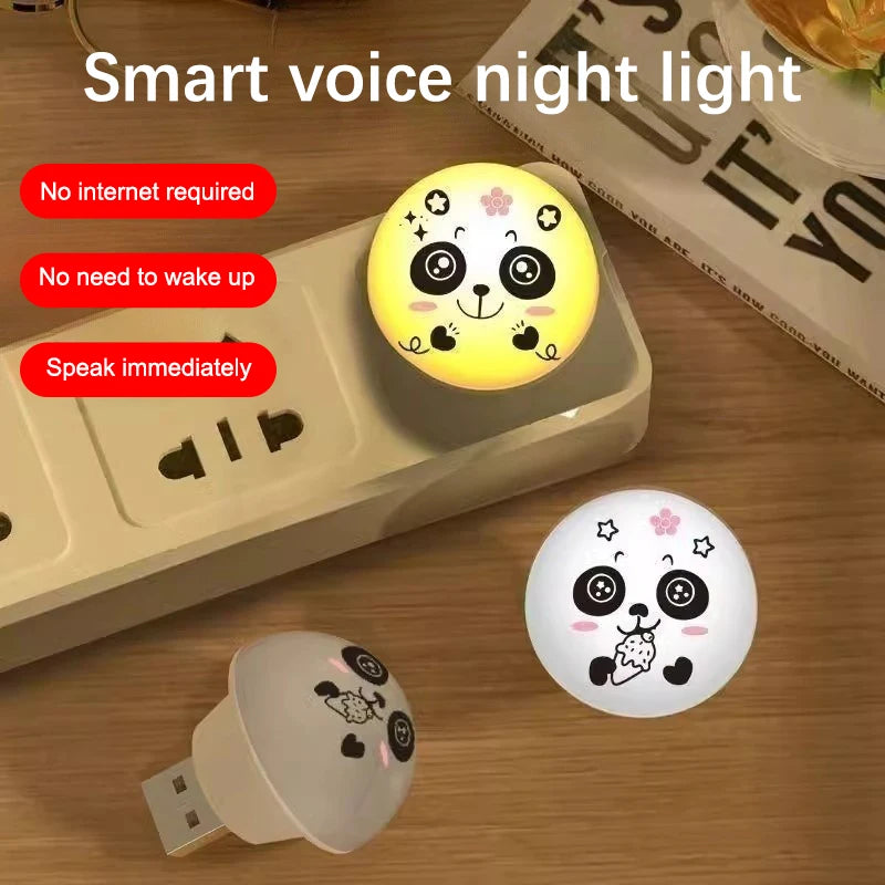 USB Panda Artificial Smart Voice Controlled Night Light Bedside Qme