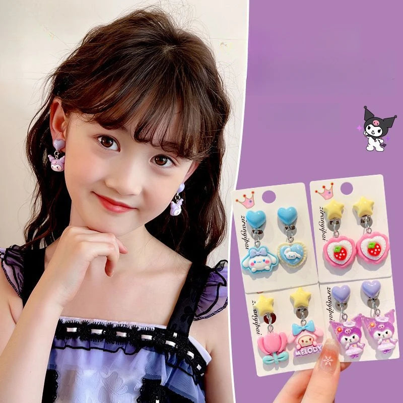 Hello Kitty Kuromi Cartoon Ear Clips Discomfort-free Fake Earrings Qme