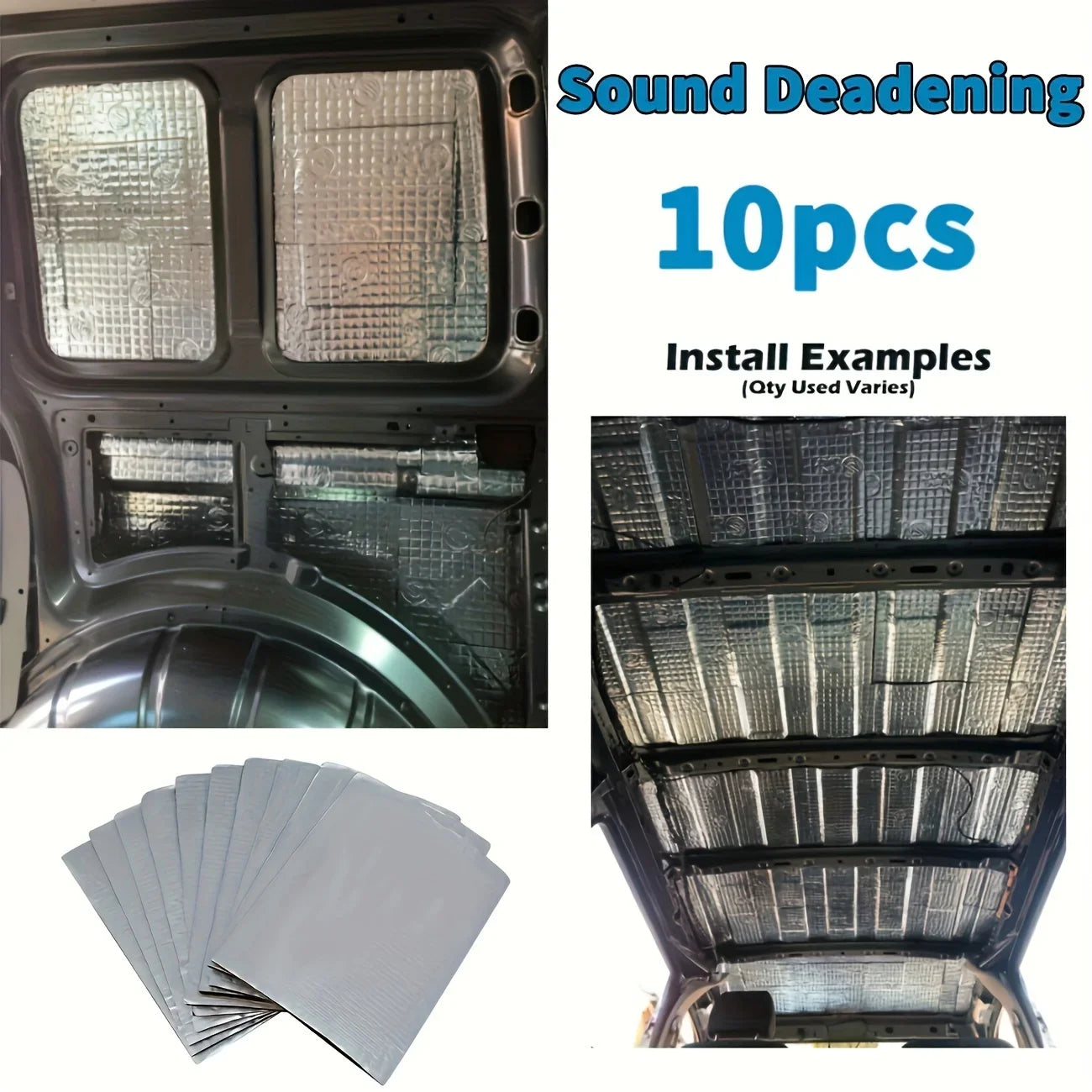 10pcs Heavy Duty Car Sound Deadening Mats, 9.85"x7.09", 5mm Thick – Fireproof Foam with Aluminum Coating for Noise Reduction Qme