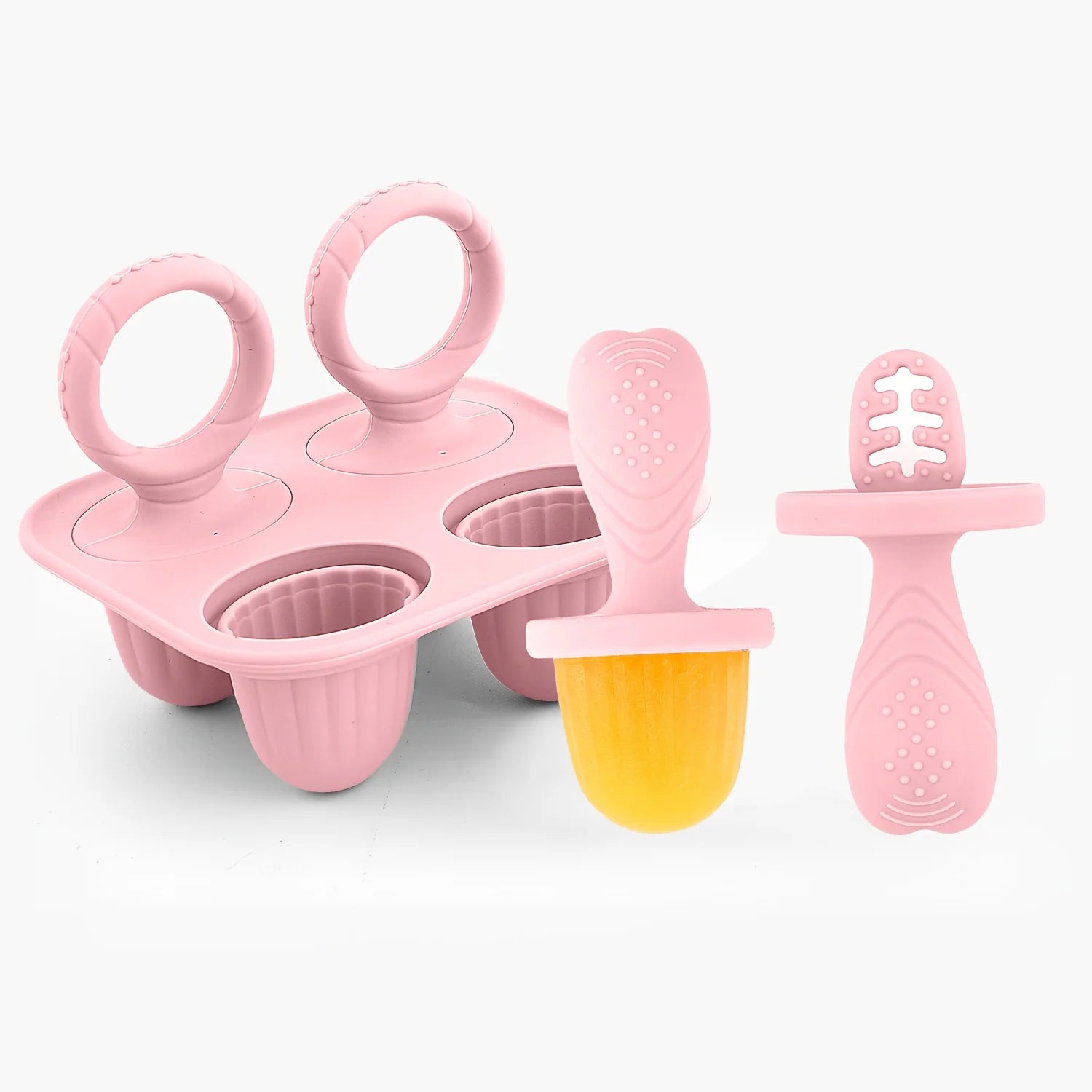 4-Pc Cube of Ice Popsicle Mold, Food Silicone Ice Cream Bar Mold Qme Light Pink