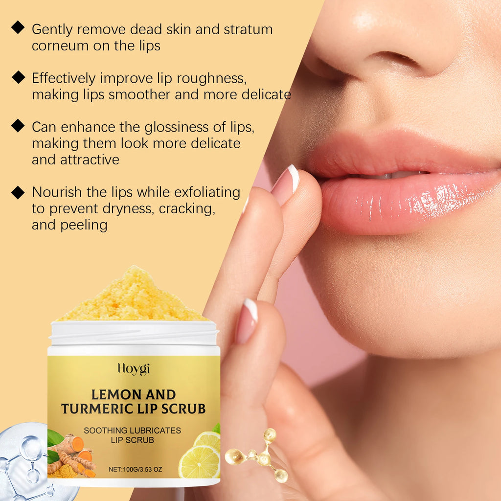 Turmeric Lemon Lip Scrub Dead Skin Removal Exfoliating Moisturizing Balm for Dry Chapped Lips Fade Lip Lines Nourishing Lip Care Qme