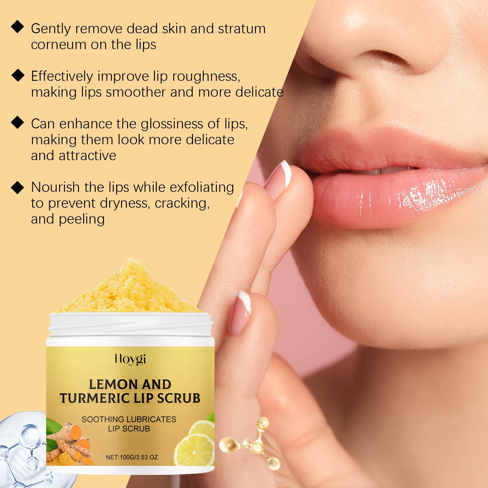Turmeric Lemon Lip Scrub Dead Skin Removal Exfoliating Moisturizing Balm for Dry Chapped Lips Fade Lip Lines Nourishing Lip Care Qme
