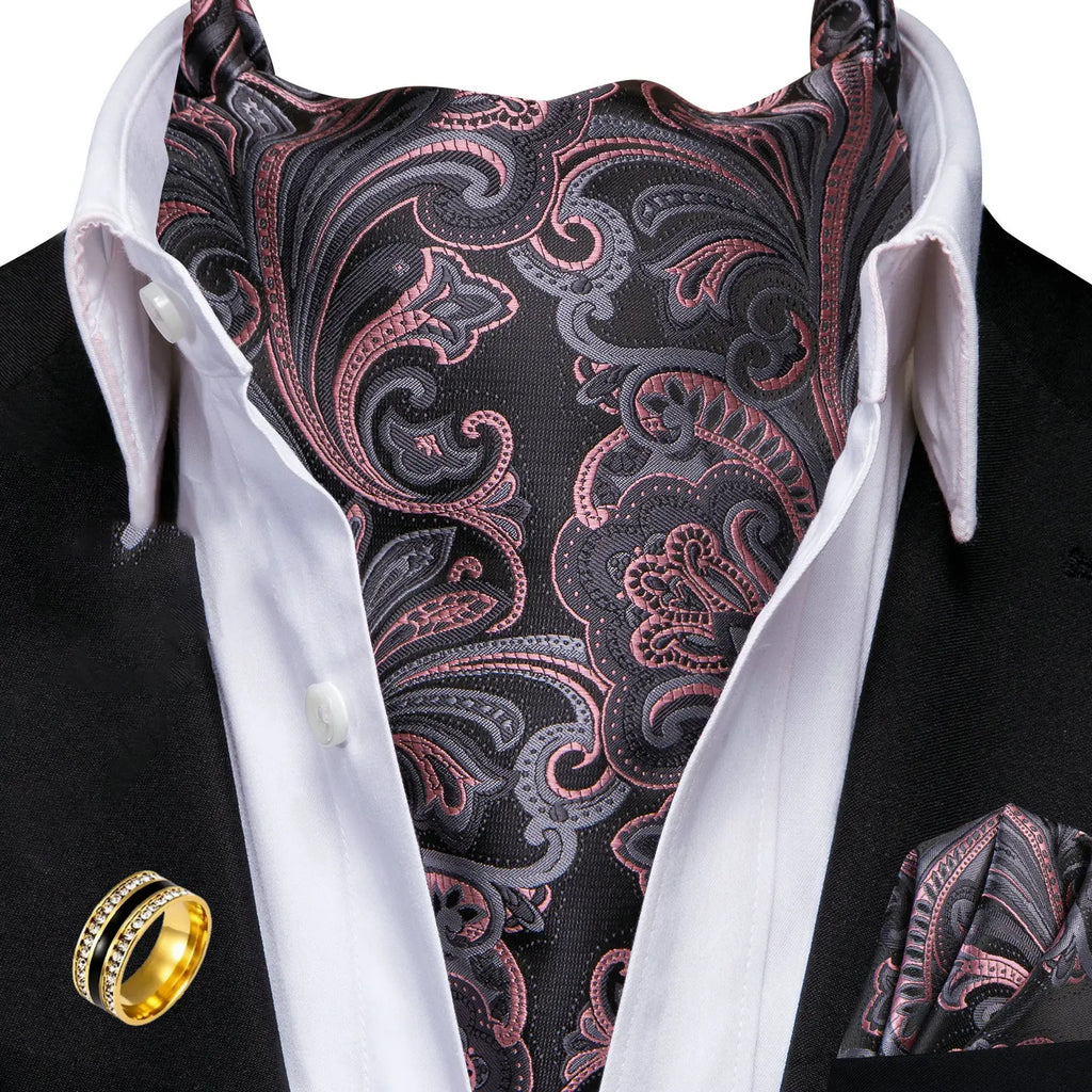 Ascot Tie Set, Classic Cravat with Pocket Square & Decorative Ring, Fashion Men's Neck Accessories Wedding Party silk Daily Wear Qme AS-1167-JZ0020