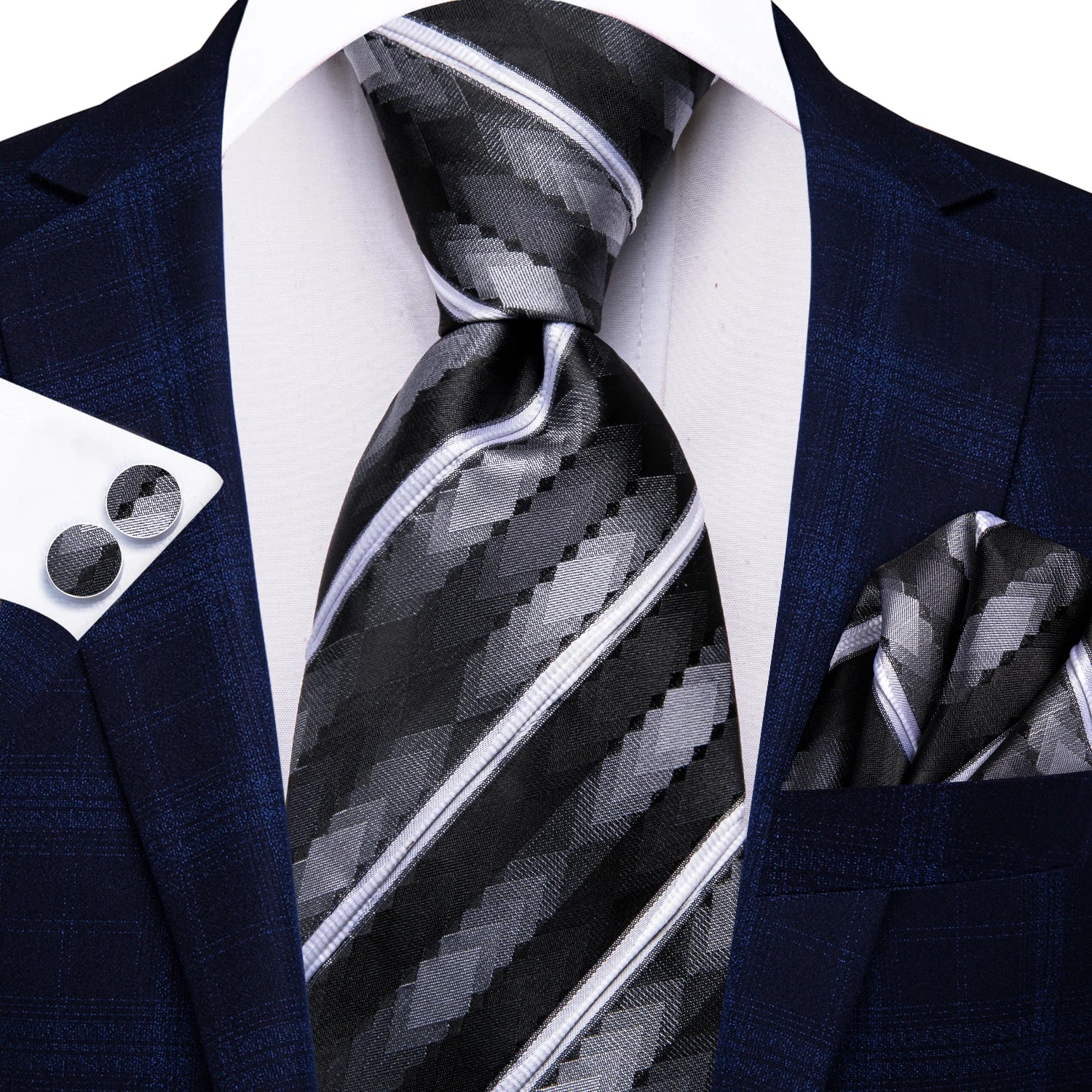 Black Green Striped Ties Men Wedding Accessories Mens Necktie Pocket