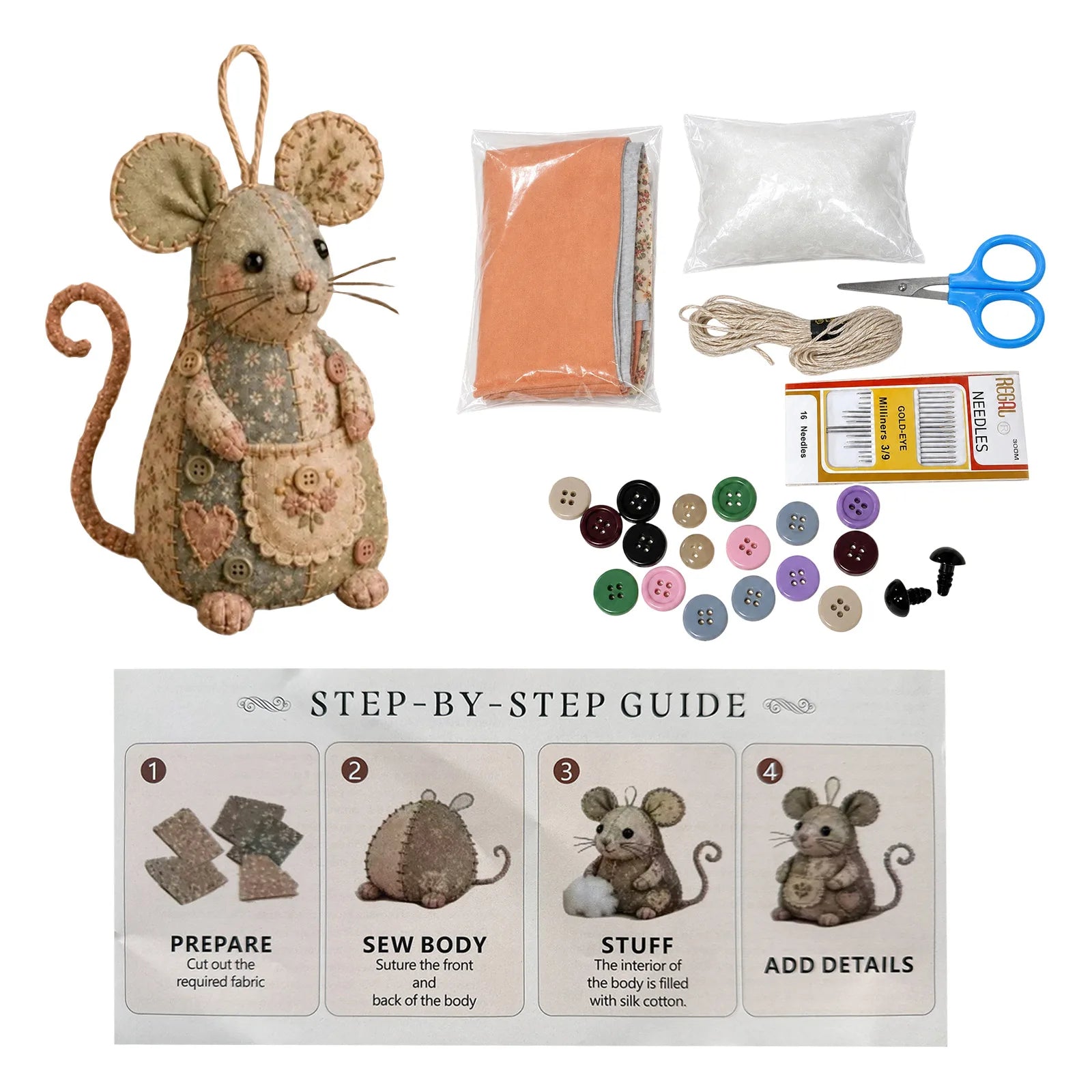 Handmade Patchwork Mouse DIY Sewing Craft Set for Adults and Beginners Cute Home Decoration Unique Holiday Gift Qme C One Size