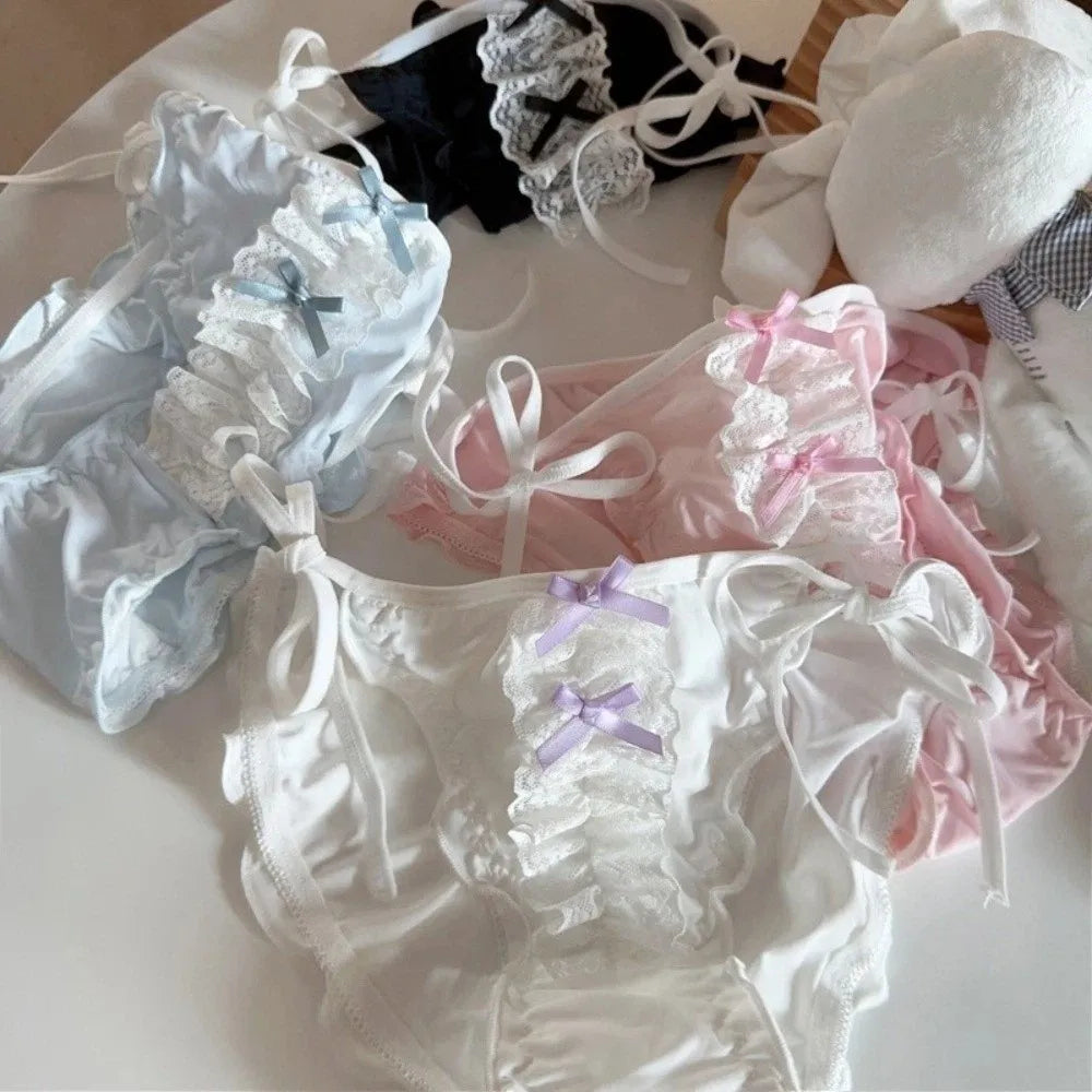 Underpants Low Waist Lace Underwear Up Lingerie Sweet Ruffle Briefs Qme