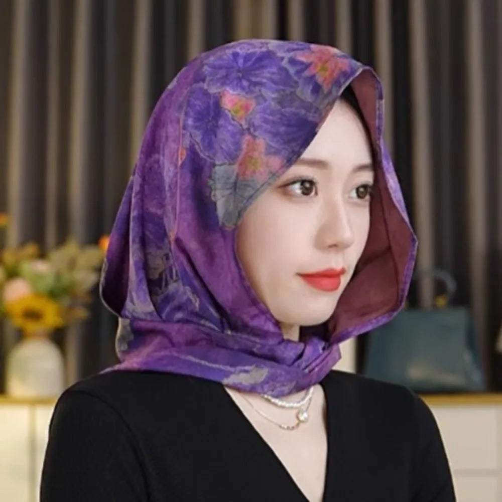 Headkerchief Elegant Printed Turban Hat Painting Cotton Linen Loom Silk Scarf Hat Sunscreen Polyester Women's Headscarf Beach Qme Style10