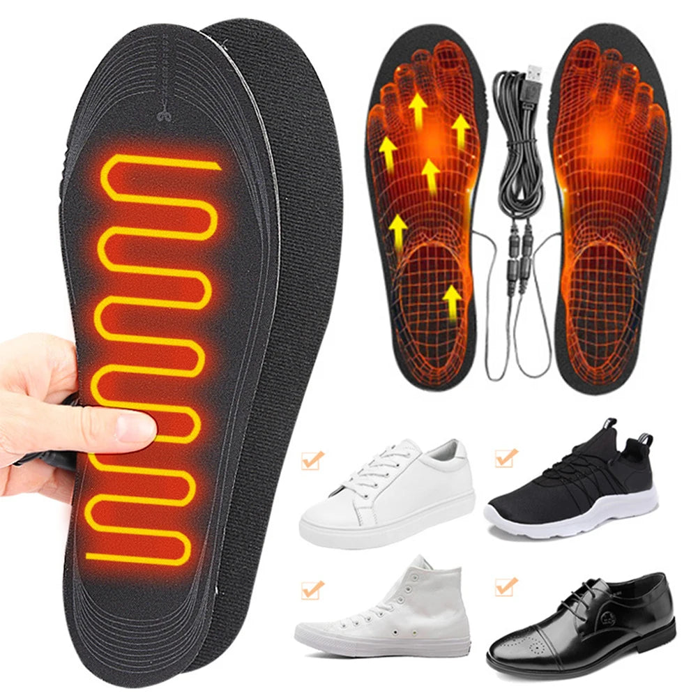 USB Heated Shoe Insoles Electric Heated Shoes Pad Cuttable Foot Warming Pad Rechargeable Foot Warmer for Skiing Hiking Qme