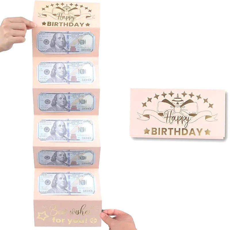 Birthday Money Envelope Folding Greeting Card Cash Holder Youngsters Qme Pink