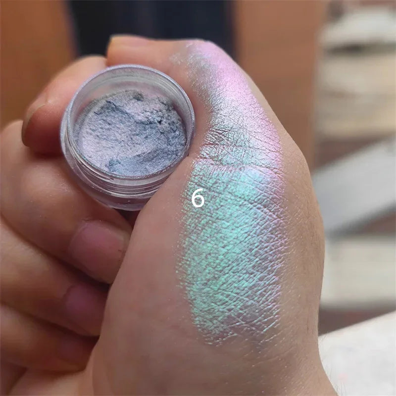 Ultra-Thin Waterproof Color Shift Holographic Eyeshadow Highlighter MultiChrome Shifting Pigments Duochrome Chameleon Eyeshadow Qme 6