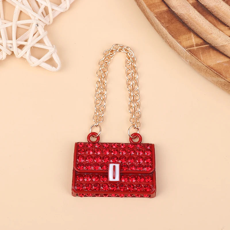 Fashion Creative Doll House Mini Metal Chain Bag Pendulum Doll Bag Miniature Shopping Handbag Clothing Accessories Qme Red