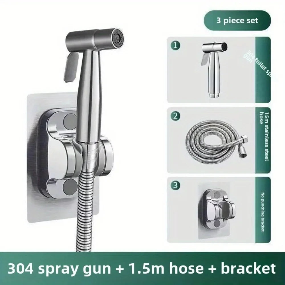 Stainless Steel Bidet Sprayer Pressure Handheld Adjustable Personal Qme 3Pcs
