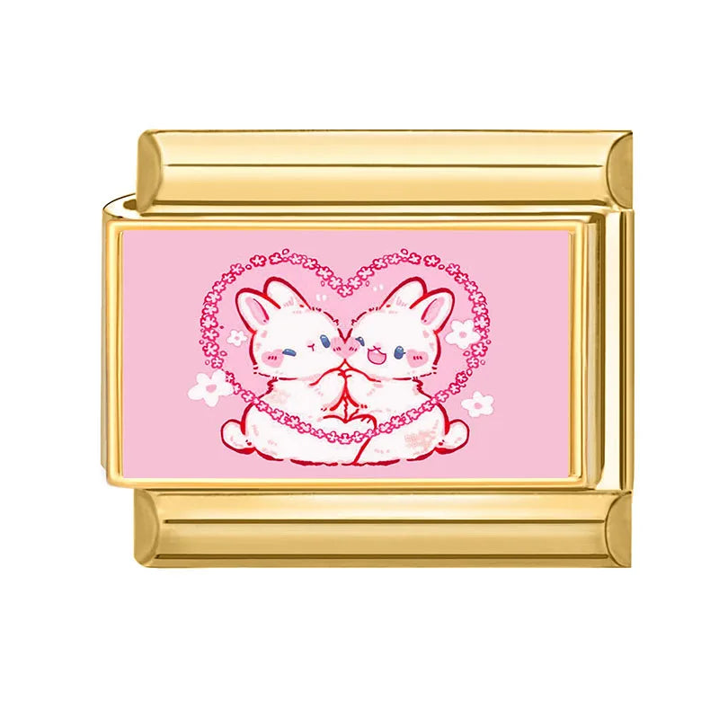 2026 Design Blue Pink Headscarf Kawai Cats Series Italian Charm Links Stainless Steel Fit 9mm Bracelet Jewelry DIY Making Gifts Qme Style 38