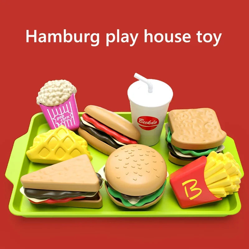 Kids Mini Kitchen Toy Detachable Snack Hamburger Cookie Miniature Accessories Plastic Pretend Toy Play House Food Sets Gift Boys Qme