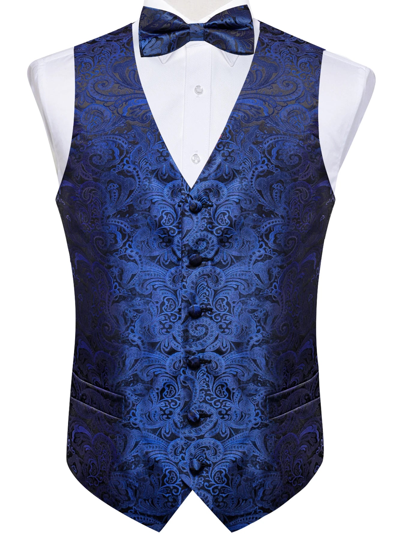 Men's Suit Vest Bowtie Formal Waistcoat Necktie Pocket Square Perfect Qme MJTZ0183 L