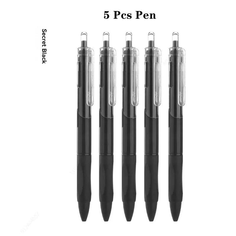5 Pcs Gel Pen Ins Smooth Press Quick-drying 0.5mm Black Pen Ballpoint Pens School Supplies Stationery Qme Black-5 pen black