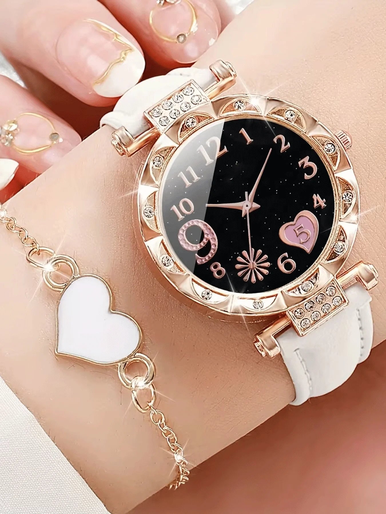 2-piece Women's Watch Fashion Watch Women's Versatile High end Women's Watch Women's Watch Set Qme WHITE No