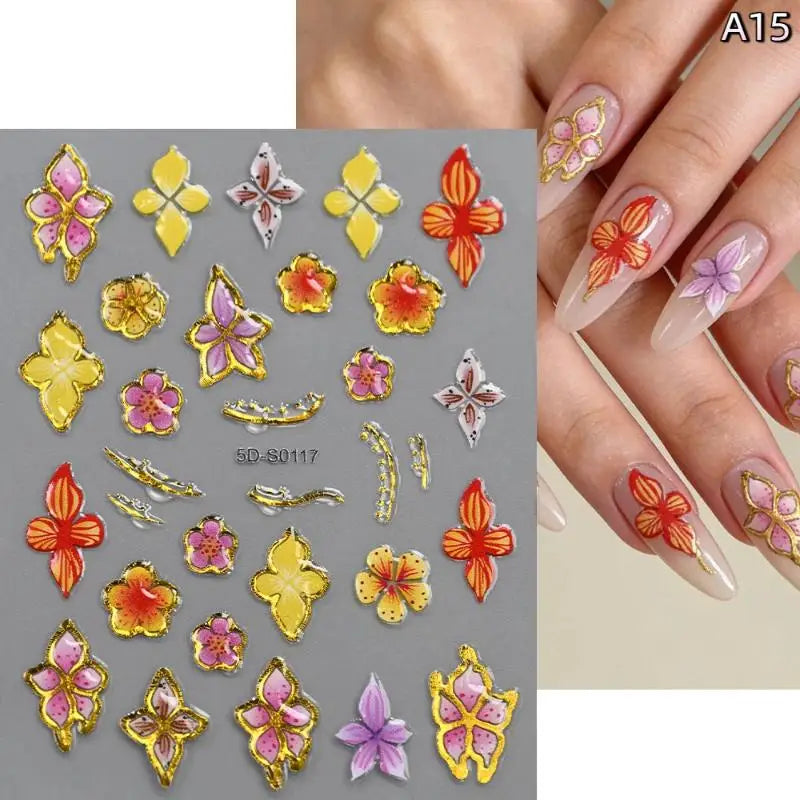 Blossom Floral Nail Stickers Bronzing 5D Spring Summer Petal Qme A15