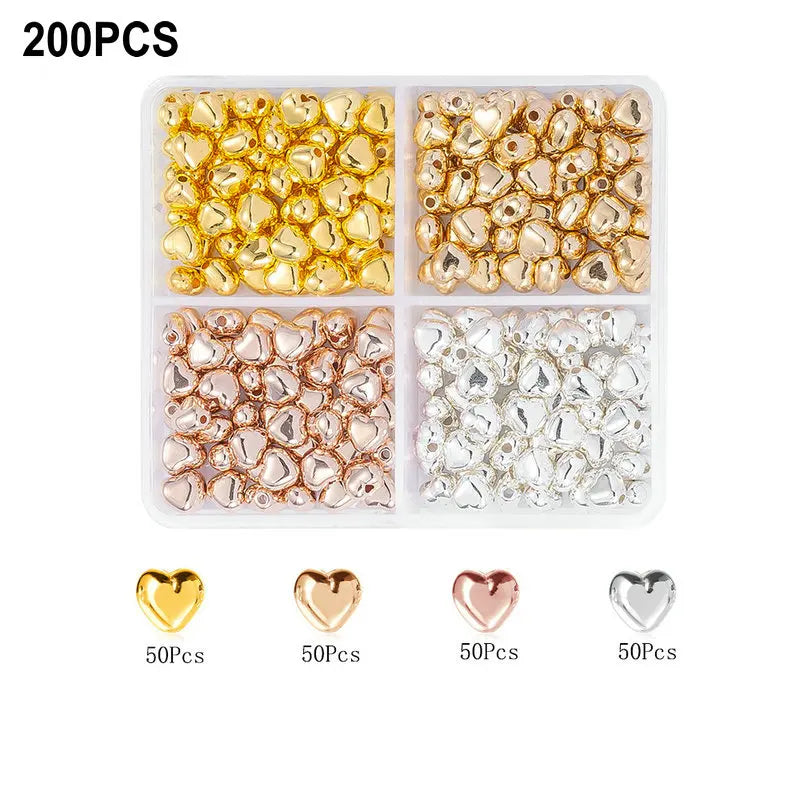 4Colors CCB Spacer Beads Kit in 6 Styles Assorted Round Star Gold Spacer Beads for Bracelet Necklace Making Jewelry DIY Craft Qme 4-200pcs
