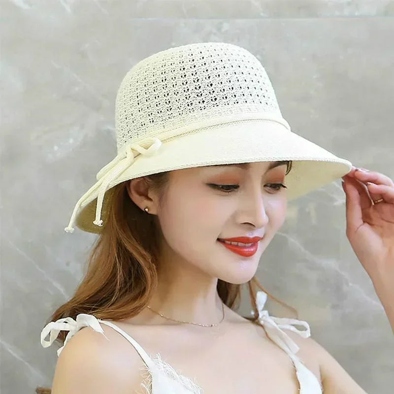 Women Summer Fashion Braided Beach Sun Hat Solid Sunshade Lady Visor Qme
