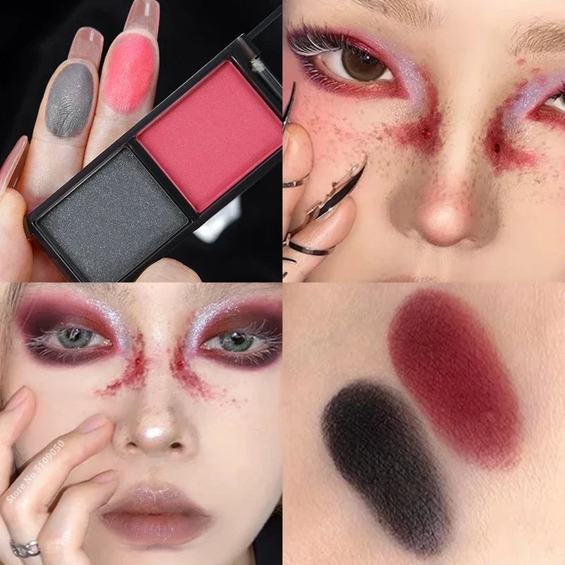 Two-color Glitter Black Eye shadow Palette Dark Red Silvery Color Shimmer Matte Smoked Eye Shadow Highlighter Makeup Pigment Qme