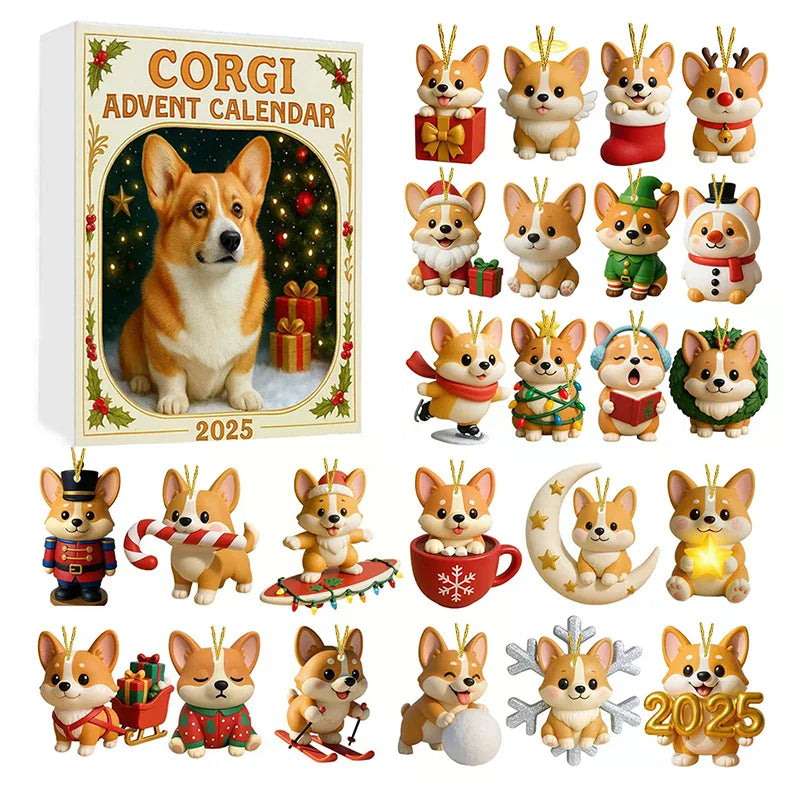 2025, 24 Days Countdown With Cute Corgi Mini Ornaments, Dog-Themed Christmas Decoration Set For Home Décor Qme