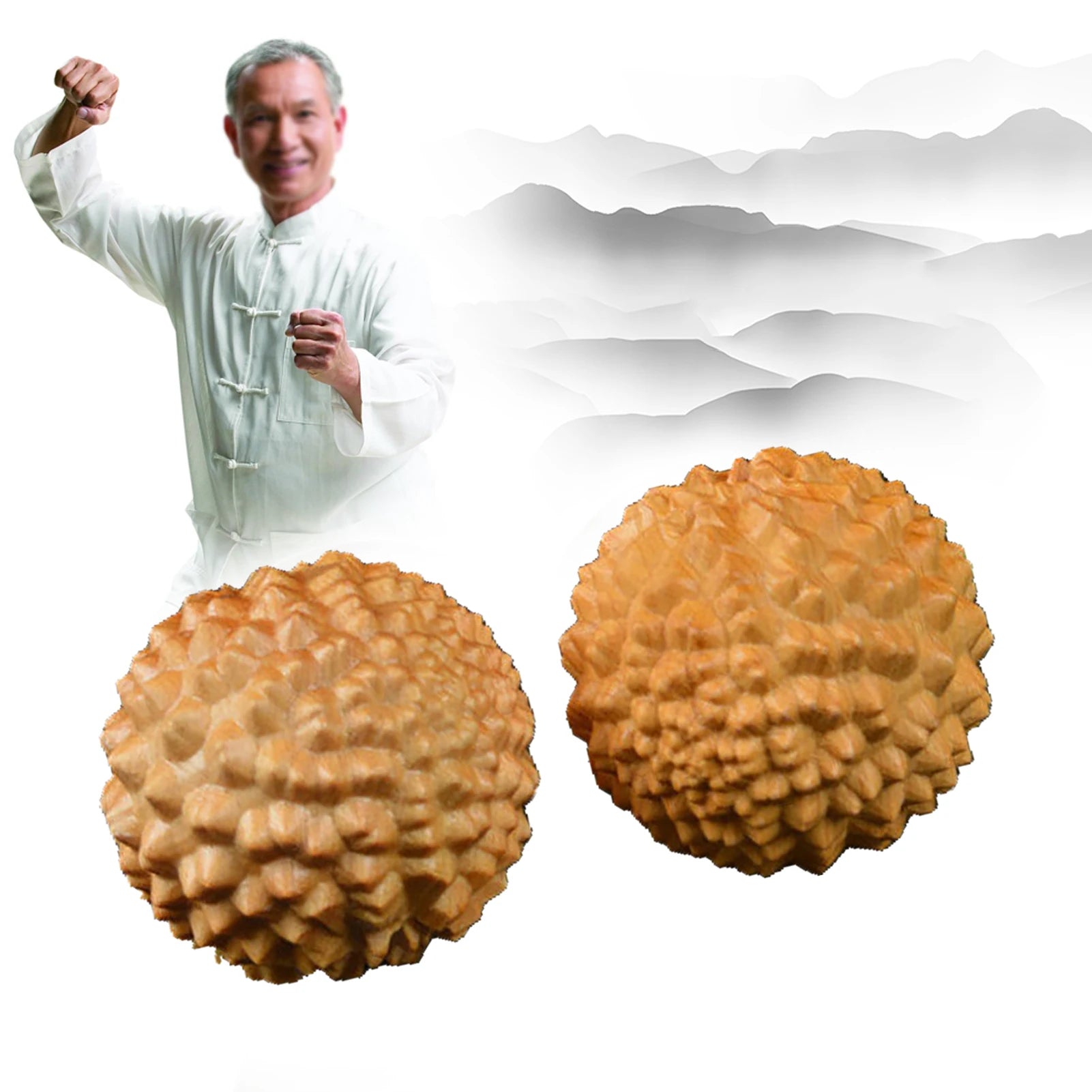 Wooden Hand Massage Ball Palm Relaxing Spiky Textured Acupoint Massage Balls for Elderly Pointed Hand Massage Balls Qme