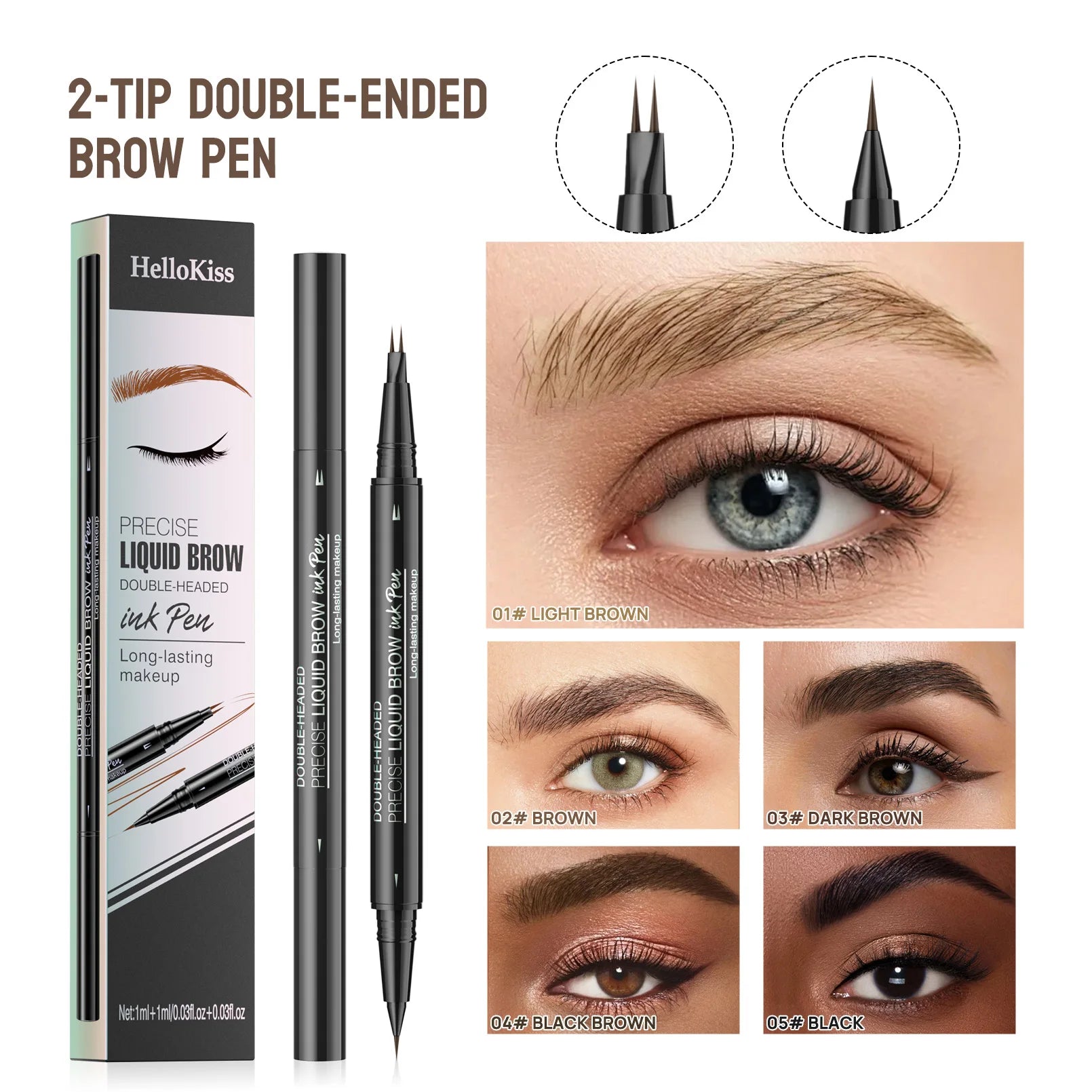 Waterproof Eyebrow Pen, Microblading Eyebrow Pencil With 4 Split Head, Natural Looking Brows Makeup ( 5 Colors) Qme