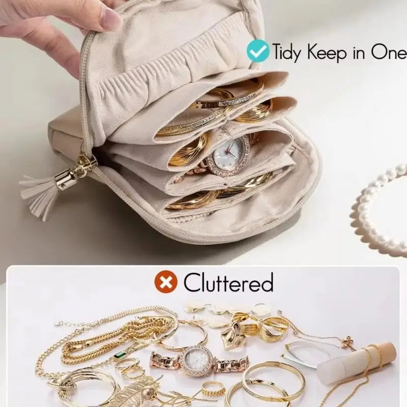 Tassel PU Leather Jewelry Storage Bag Earrings Bracelet Organizer Large Capacity Mini Cosmetic Gift Bag Qme