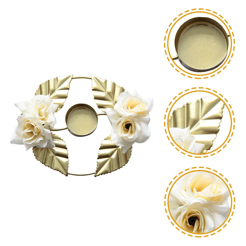 Wreath Holder Realistic Rose Design Metal Golden Holder for Table Centerpiece Wedding Party Banquet Festival Qme Default Title