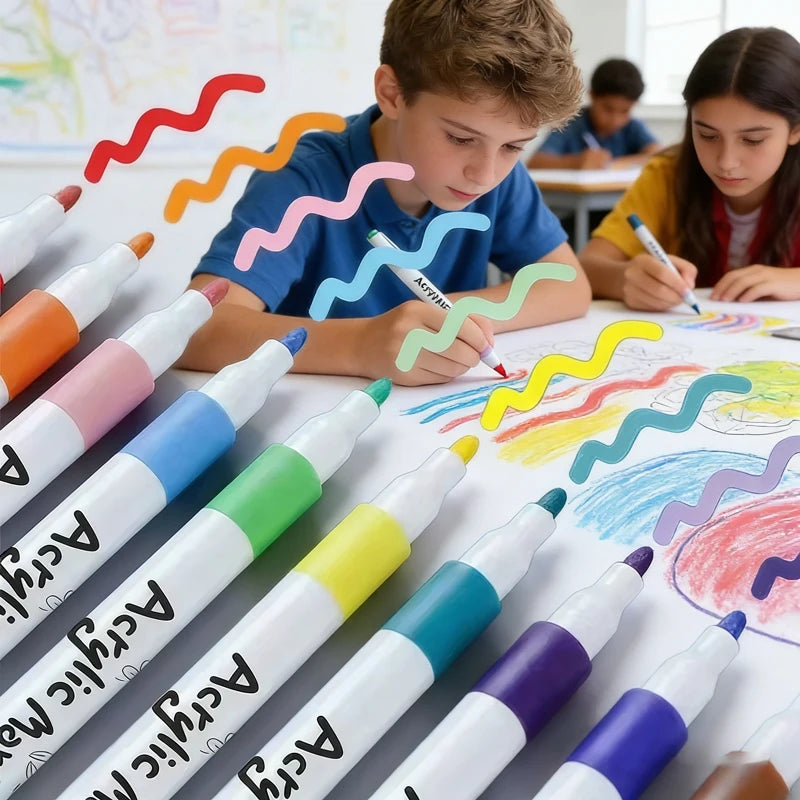 Acrylic Paint Marker Set - 12/24/36/48/60/80 Colors, Non-toxic, Waterproof, Suitable for DIY, Artists, Office Supplies Qme