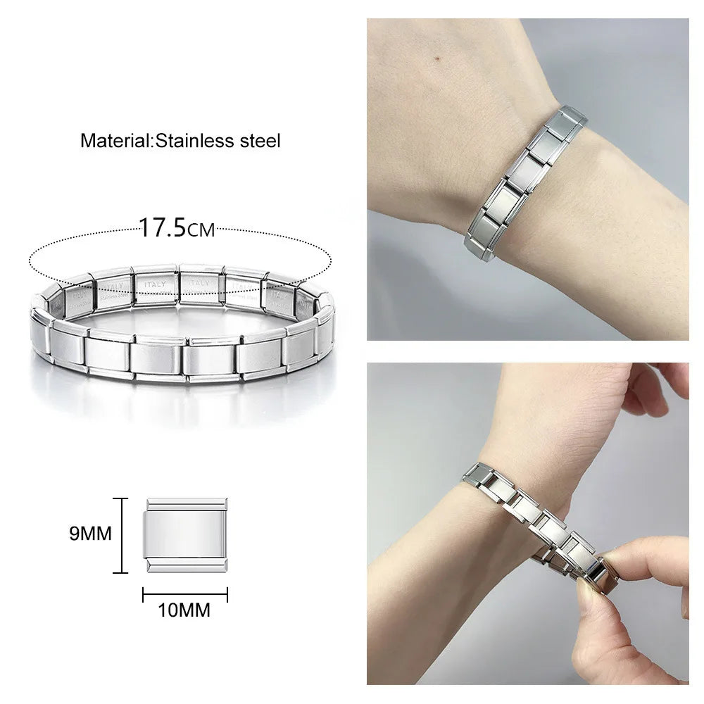 Dropship 5PCS Stretchable Square 9mm Italian Stainless Steel Premium Bracelets DIY Making For Womens Men Charm Jewelry Wholesale Qme