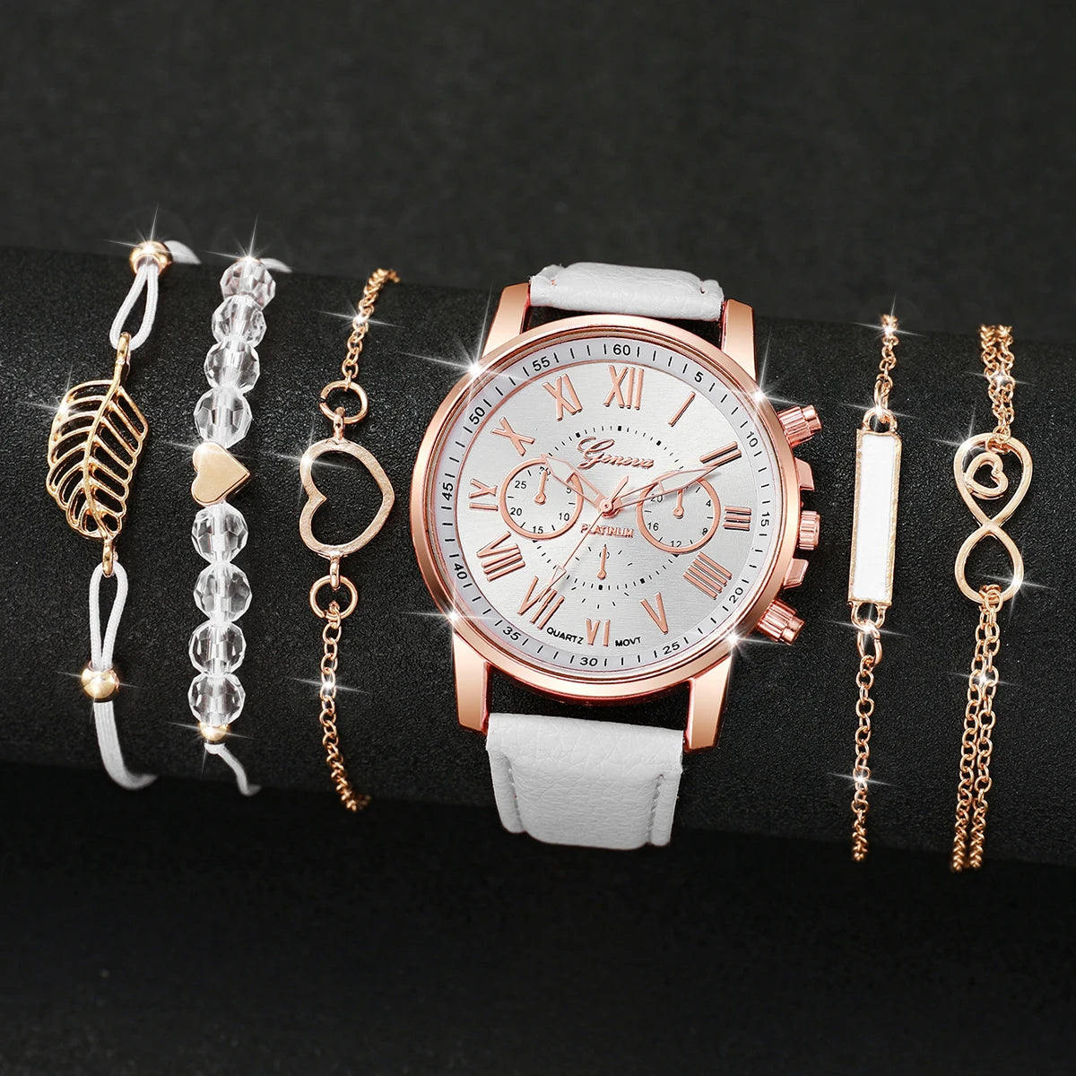 6 Pçs/set Relógio Feminino Moda Roma Dial Relógios de Quartzo Conjunto de Pulseiras (Sem Caixa) Qme