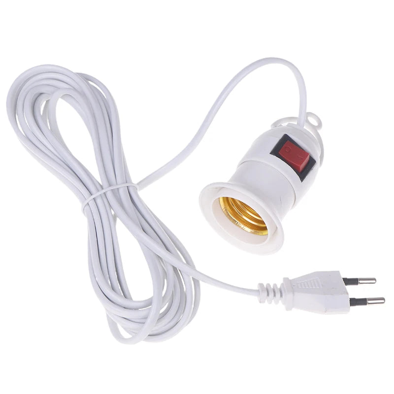 EU Plug 4M Power Cord Cables E27 Lamp Base Holder Switch Pendant Led Qme