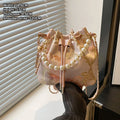 Pearl Chain Bucket Bag Women's Shoulder Bag Simple New Chinese Style Retro Crossbody Bag Qme Pink2