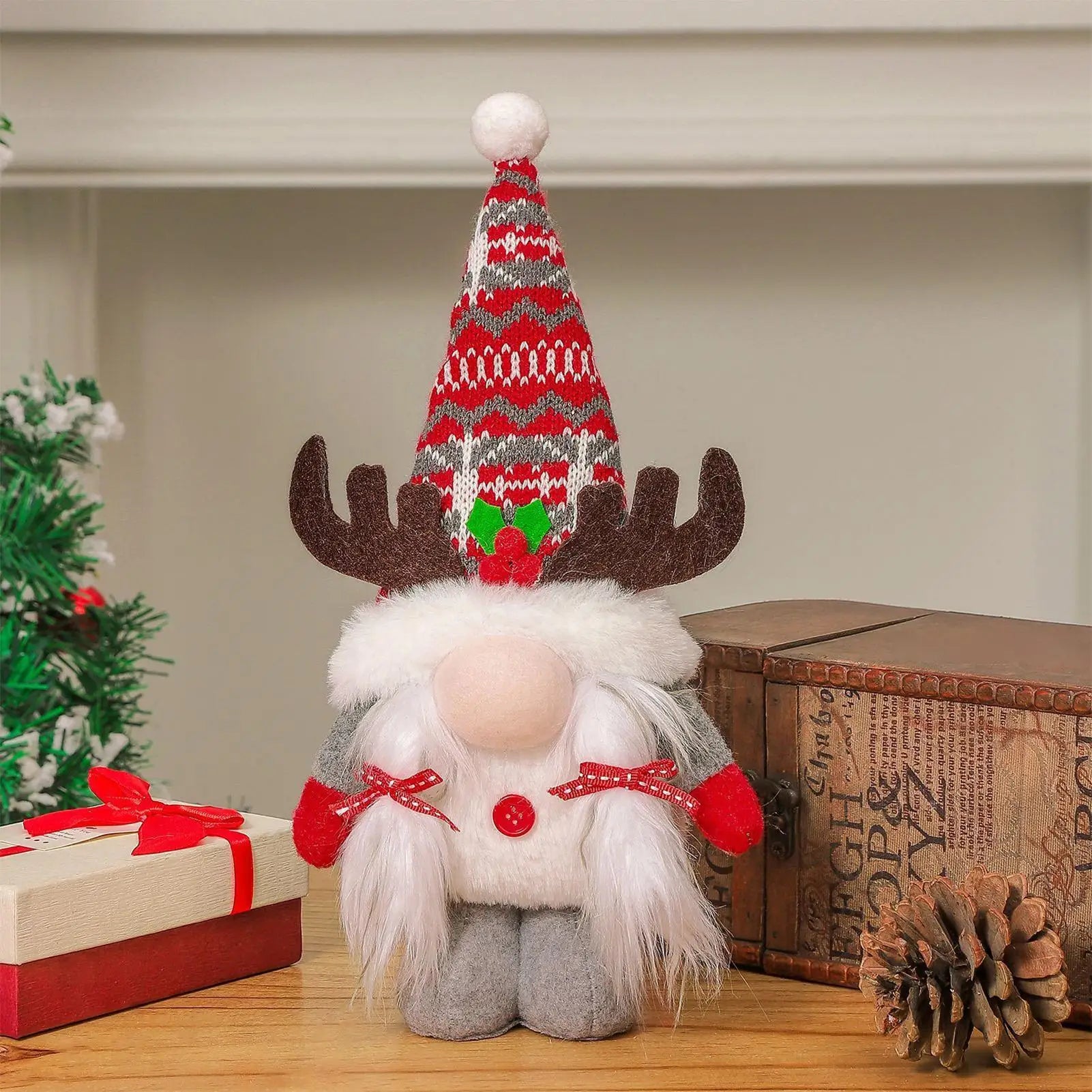Christmas Gnomes Decorations Figurines Antlers Small Cute Holiday Qme