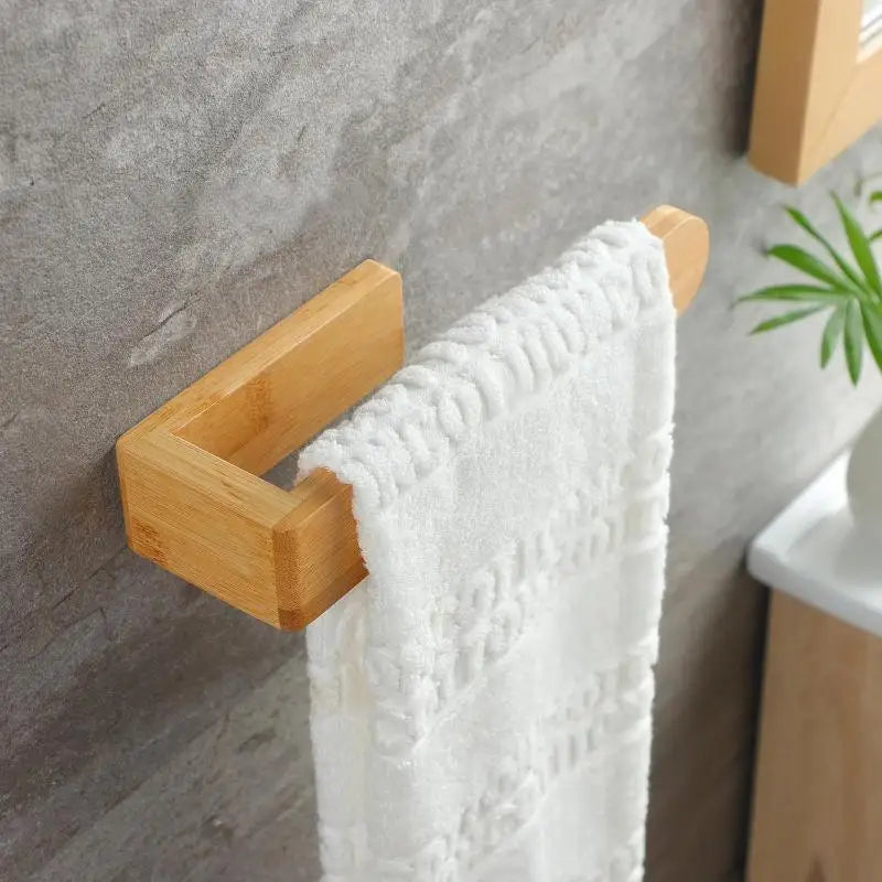 No Drill Shelf Home Kitchen Toilet Storage Bamboo Wooden Towel Rack Qme