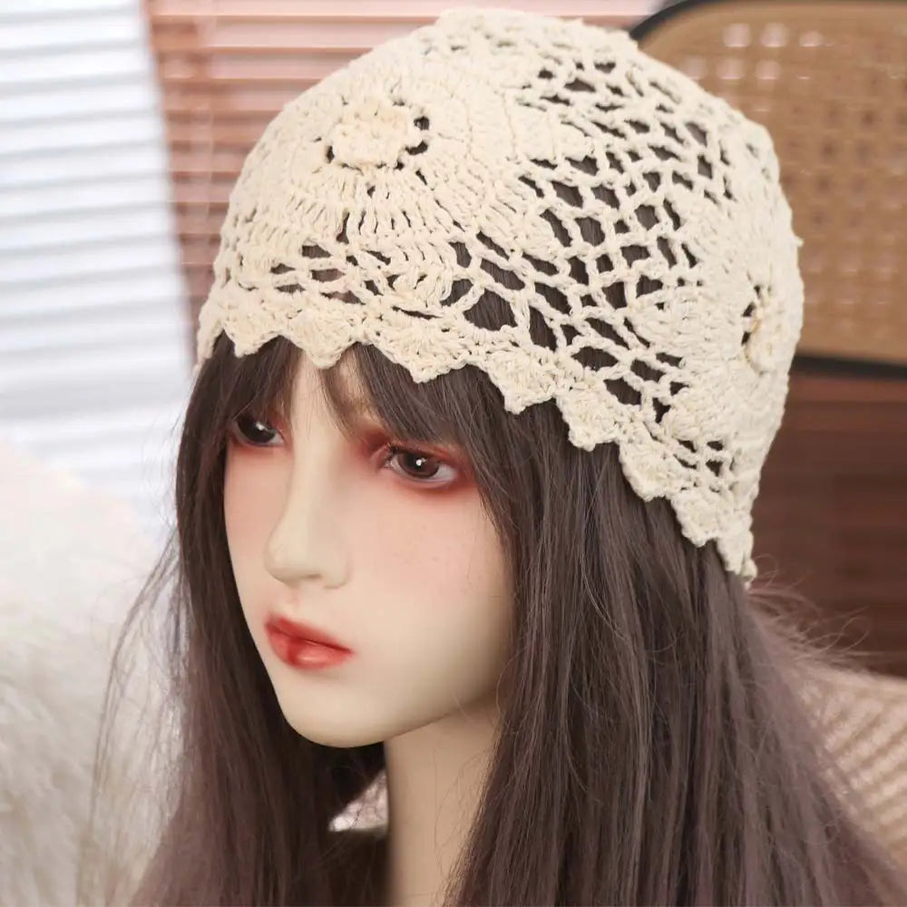 Handmade Crochet Flower Hat Bohemian Style Thin Hollow Out Knitted Hat Ethnic Style Korean Beanies Hat Apparel Accessories Qme