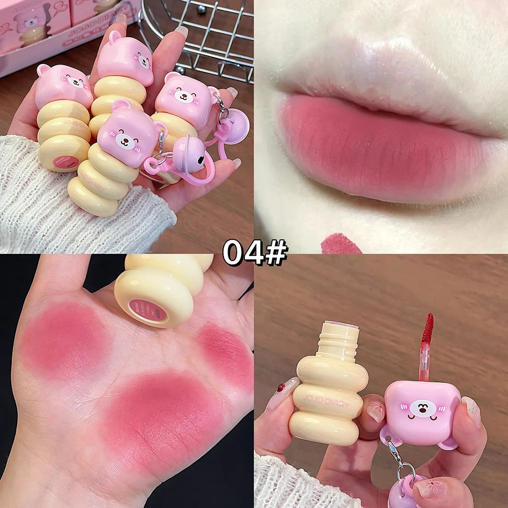 JOJO DAILY Pink Bear Pendant Velvet Matte Lip Cream Black Rabbit Qme JJ319-04