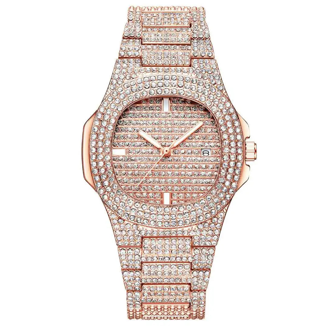 1pc Popular Hip Hop Full Artificial Diamond Avant-garde Quartz Men's Watch Trendy Brand Fashion Men's Watch Qme