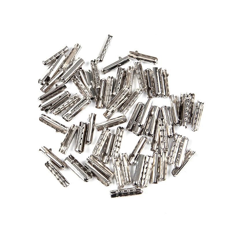 50 Metal Shoelace End Clips DIY Repair Replacement Parts Qme Silver