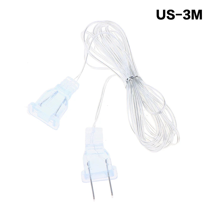 3M 5M EU US Plug Extender Wire Light String Extension Cable Standard Qme US 3M