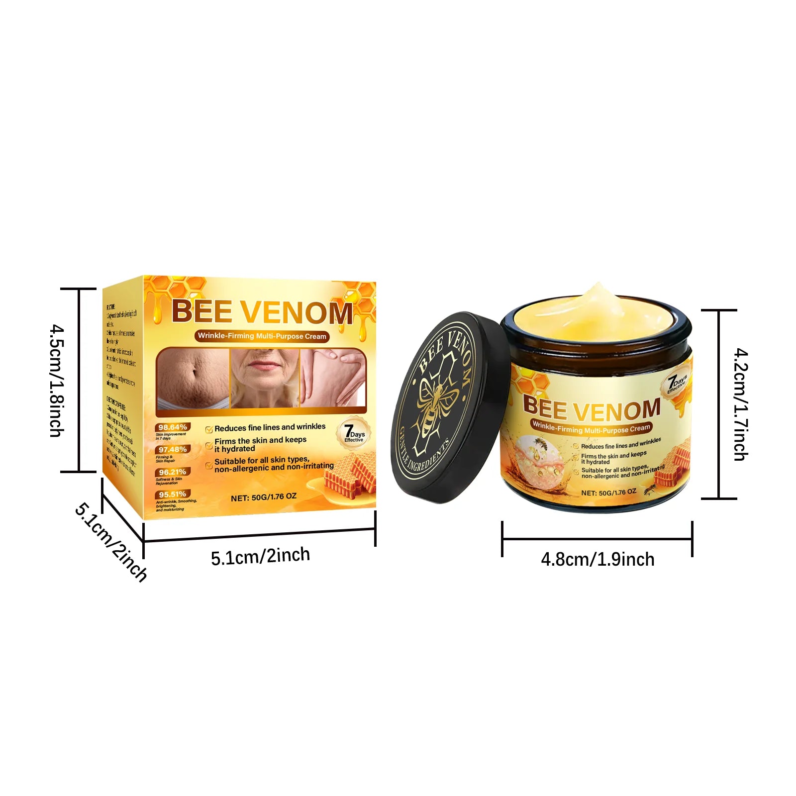Bee Venom Firming Cream Anti-Wrinkle Lifting Face Moisturizer with Hyaluronic Acid Reduce Fine Lines Multipurpose Bee Venom Crea Qme 50g Boxed