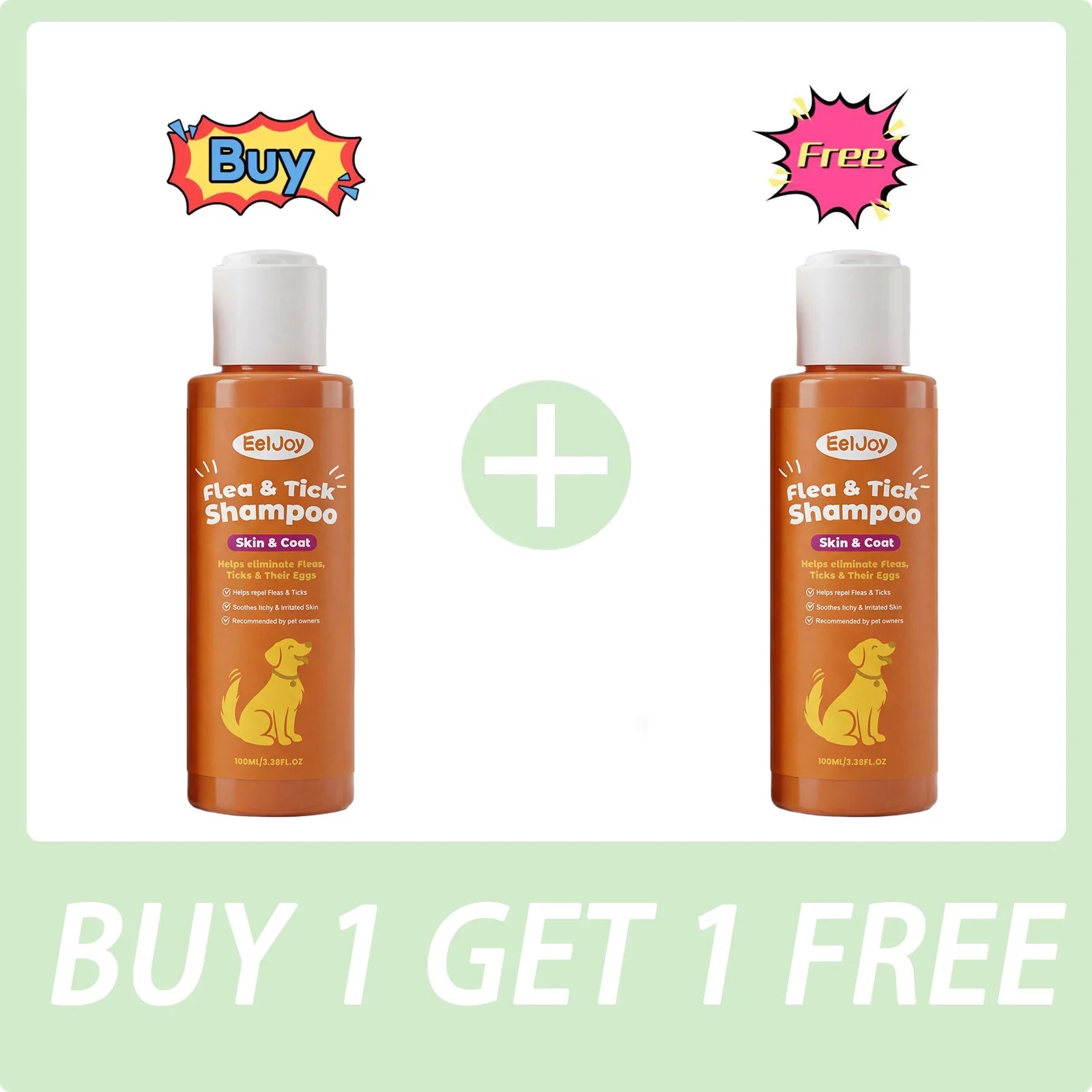 Dog Flea & Tick Shampoo Moisturizing Eliminating Fleas Relieve Itching Soothing Skin Long Lasting Fragrance Pet Grooming Shampoo Qme 2 x 100ml Boxed