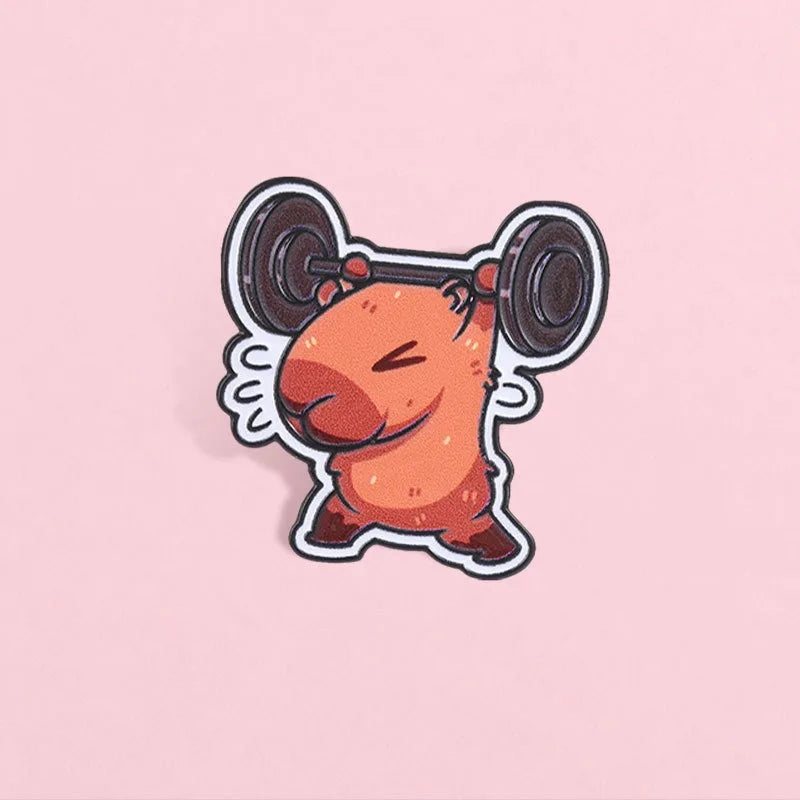 Funny Fitness Capybara Lifting Barbell Enamel Pin Cartoon Animal Lapel Badge Cute Brooch Jewelry Backpack Hat Decor Gift Qme