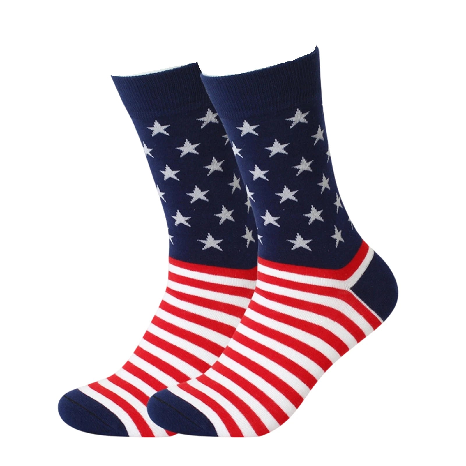 Men's American Independence Day Theme Mid-length Socks Color Blocked Striped Casual and Versatile Elastic Cotton Middle Socks Qme Royal Blue One Size
