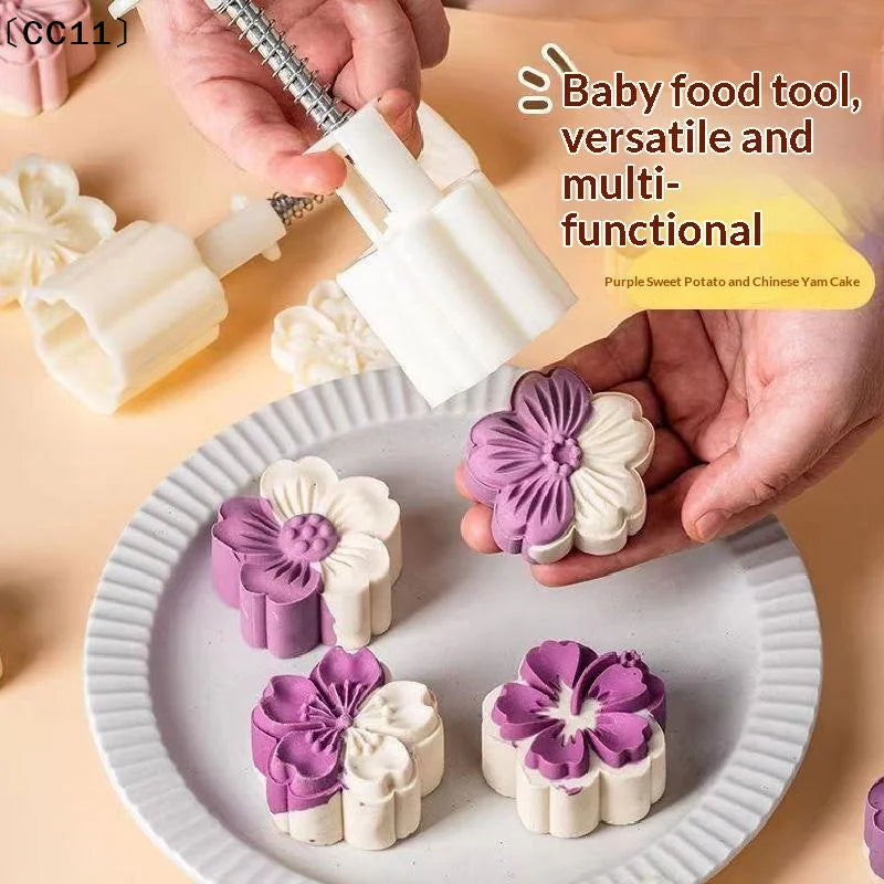 Food Safe Hand Press Flower Shaped Pastry Mold Multiple Stamps Non Qme