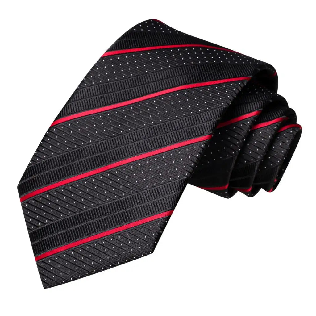 Black Red Striped Wedding Tie Men Handky Cufflink Necktie Fashion Qme