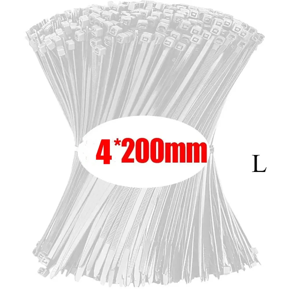 100PCS Nylon Self-Locking Cable Ties Durable Zip Ties Wire Organizer Straps Loop Wrap Fastening for Home Office Cable Management Qme 4x200mm White 100PC