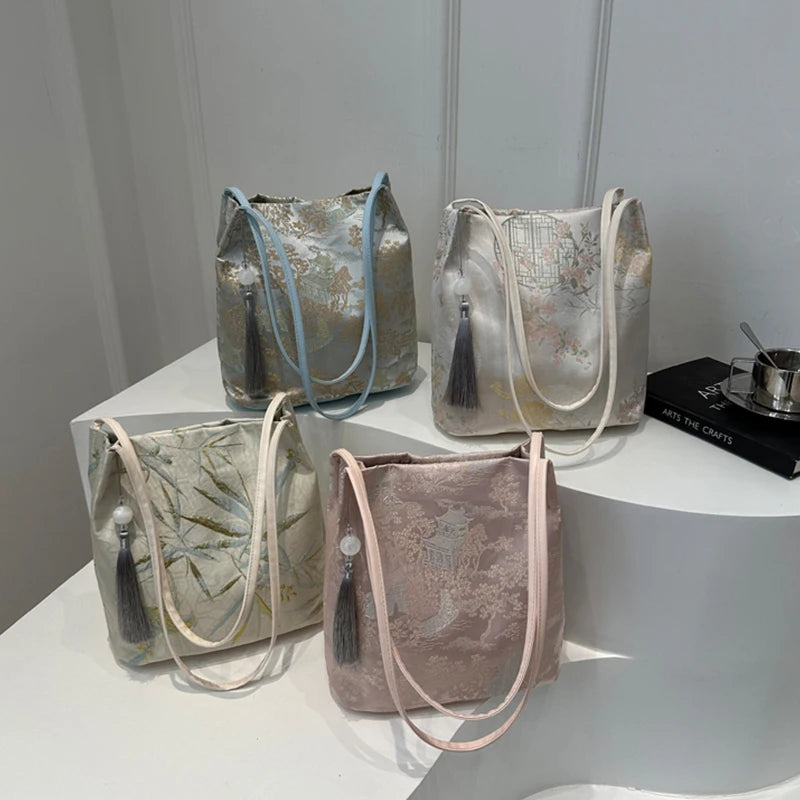 Women's Shoulder Bags New Chinese Style Temperament Elegant Advanced Retro Tote Bag Fashion Large Capacity All-match Handbags Qme